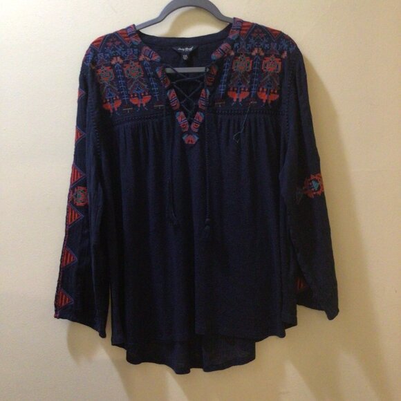 Lucky Brand long-sleeved Embroidered Peasant Top - Picture 1 of 5